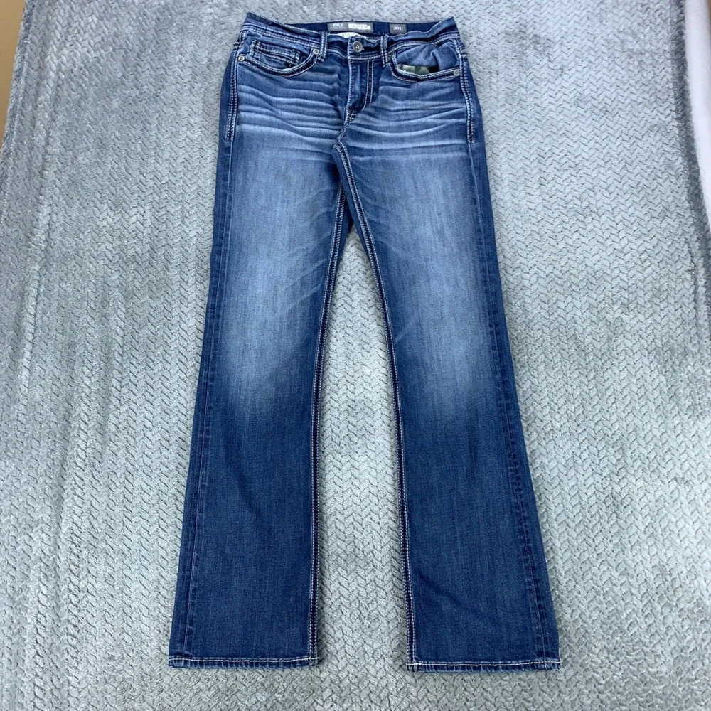 BKE Aiden Bootleg Jeans Mens 30L Blue Medium Wash ABS21212 Stretch Whiskered